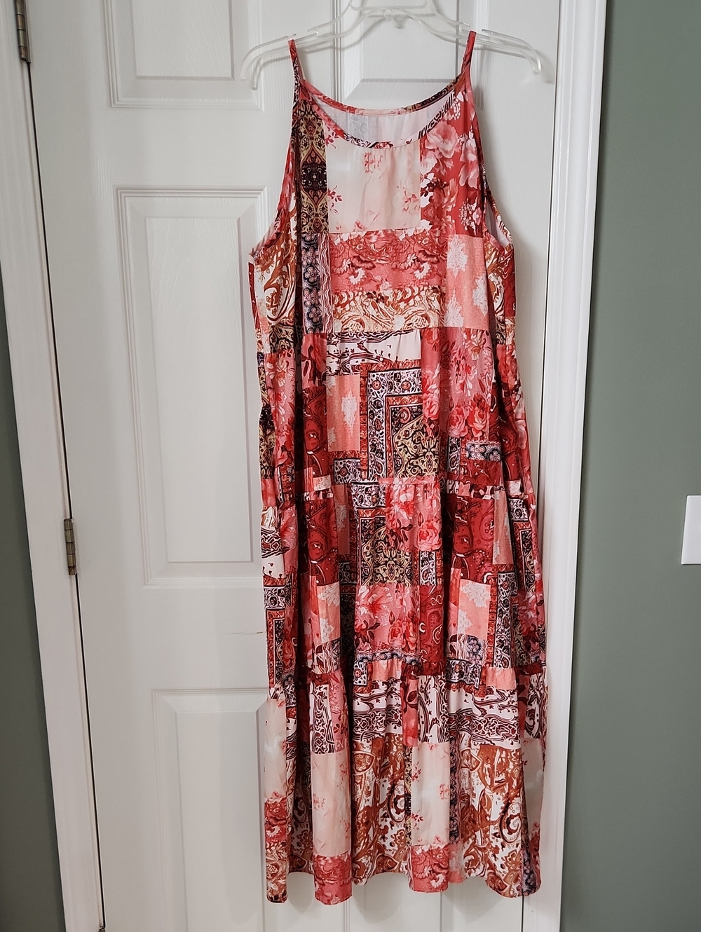 Flowy Patchwork Maxi Dress in Red